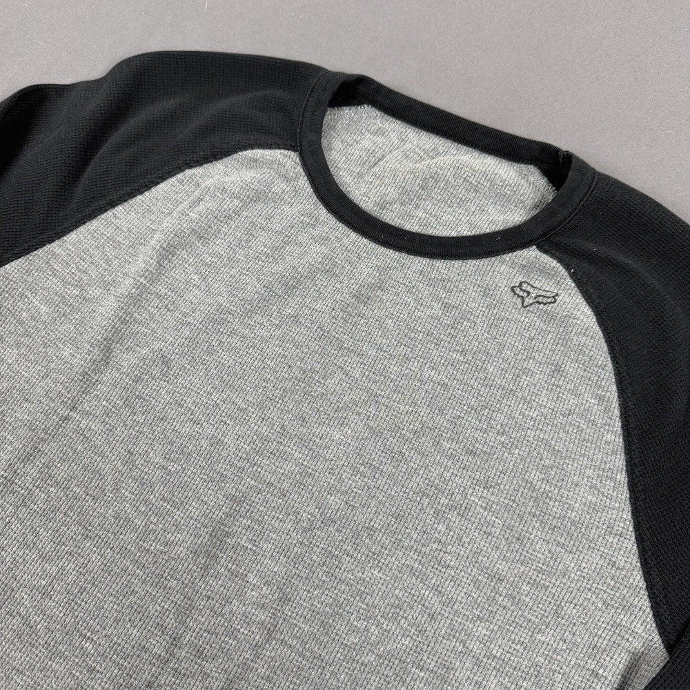 Fox Racing Small Grey and Black Long Sleeve Shirt Casual Thermal Waffle